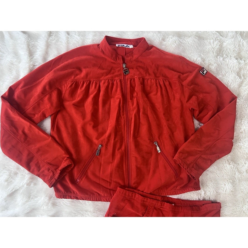Vintage 80s Fila Suede Type Tracksuit Set Navy Red Full Zip Jacket Pants Large